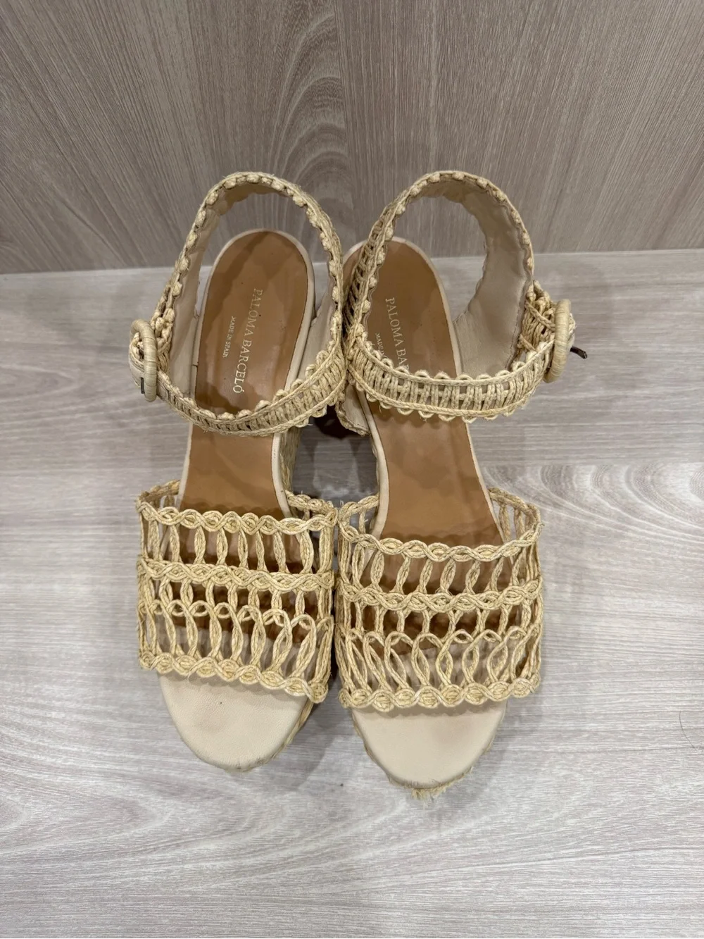 Paloma Barcelo Beige Woven Espadrille Wedge Sandals